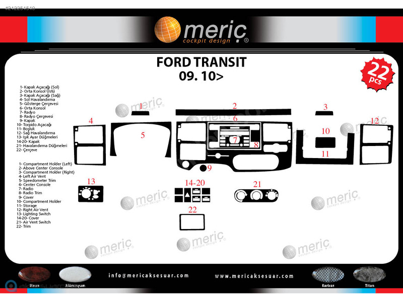 Ford Transit Konsol-Maun Kaplama 2010-2014 22 Parça