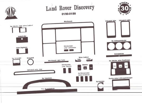 Land Rover Discovery Console-Mahogany Veneer 1990-1998 30 Pieces