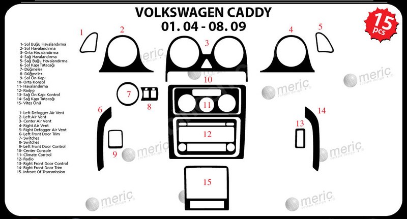 Volkswagen Caddy Aluminum Coating 2004-2009 16 Pieces FREE SHIPPING