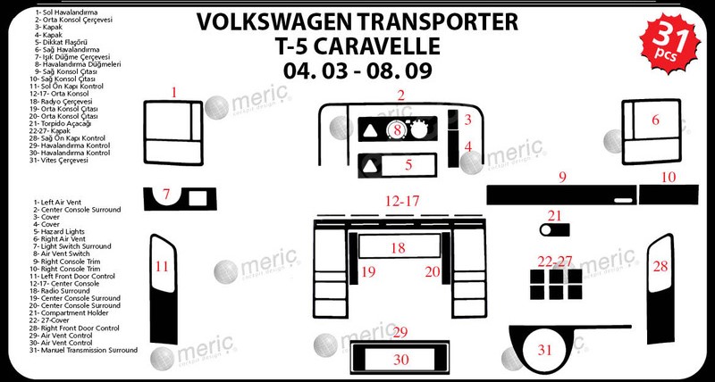 Volkswagen Carevelle Aluminum Coating 2003-2009 29 Pieces