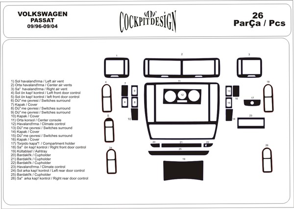 Volkswagen Passat Aluminum Coating 1996-2004 26 Pieces FREE SHIPPING