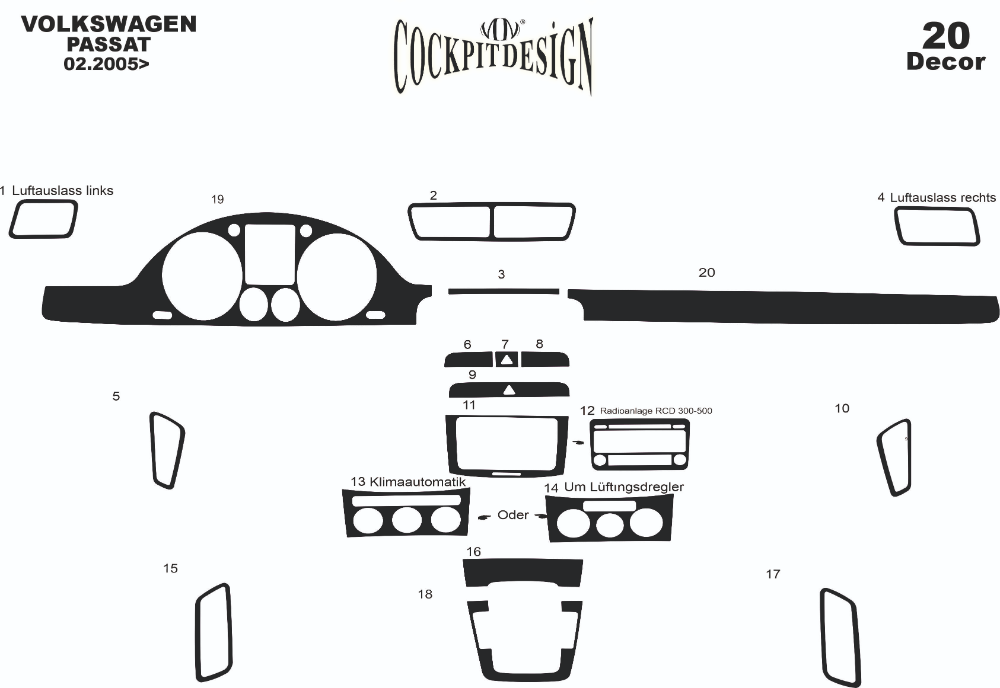 Volkswagen Passat Konsol-Maun Kaplama Full Set 2005-2010 21 Parça