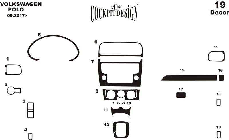 Volkswagen Polo Konsol-Maun Kaplama 2014 Sonrası 19 Parça