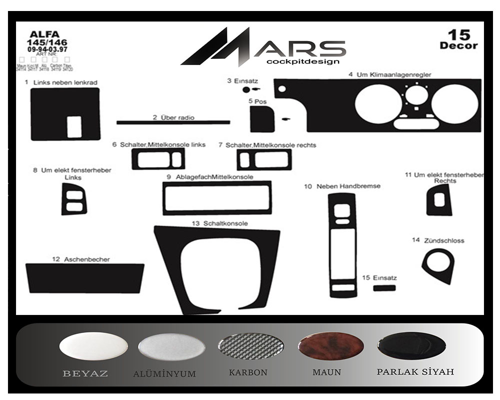 Alfa 145/146 Konsol-Maun Kaplama 1994-1997 15 Parça