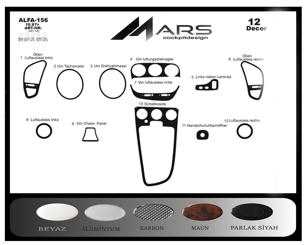 Alfa 156 Konsol-Maun Kaplama 1997 12 Parça