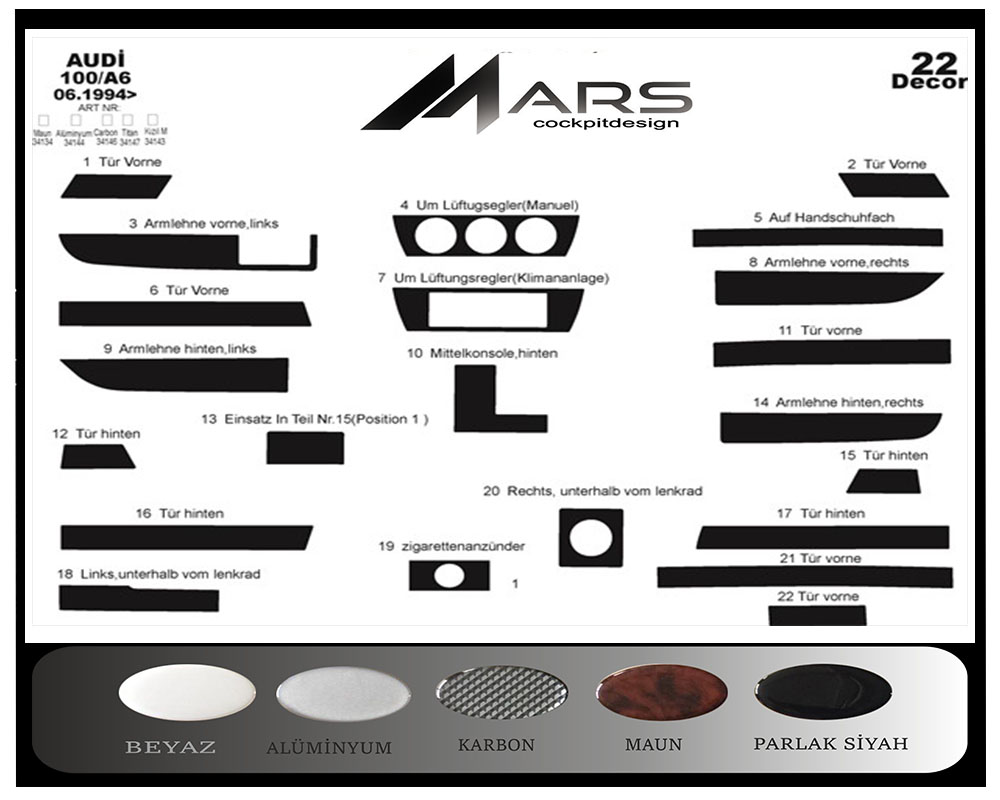 Audi 100 A6 Konsol-Maun Kaplama 1994-1997 22 Parça