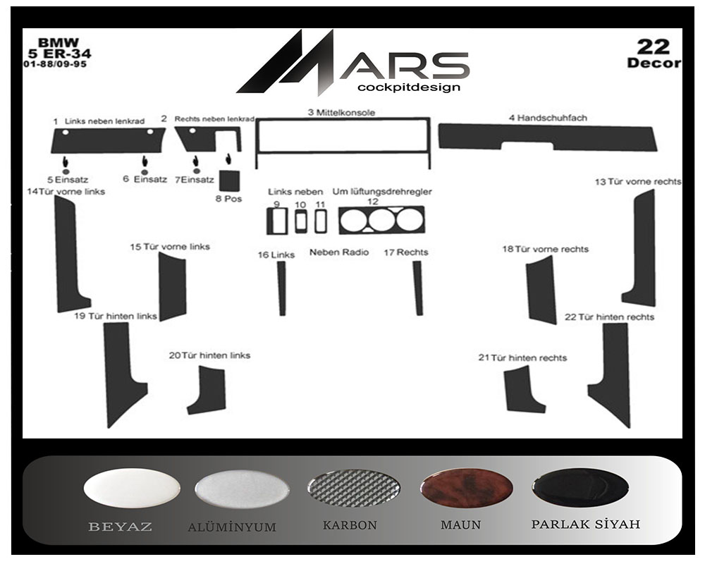 Bmw 5 E34 Konsol-Konsol-Maun Kaplama 1988-1995 22 Parça