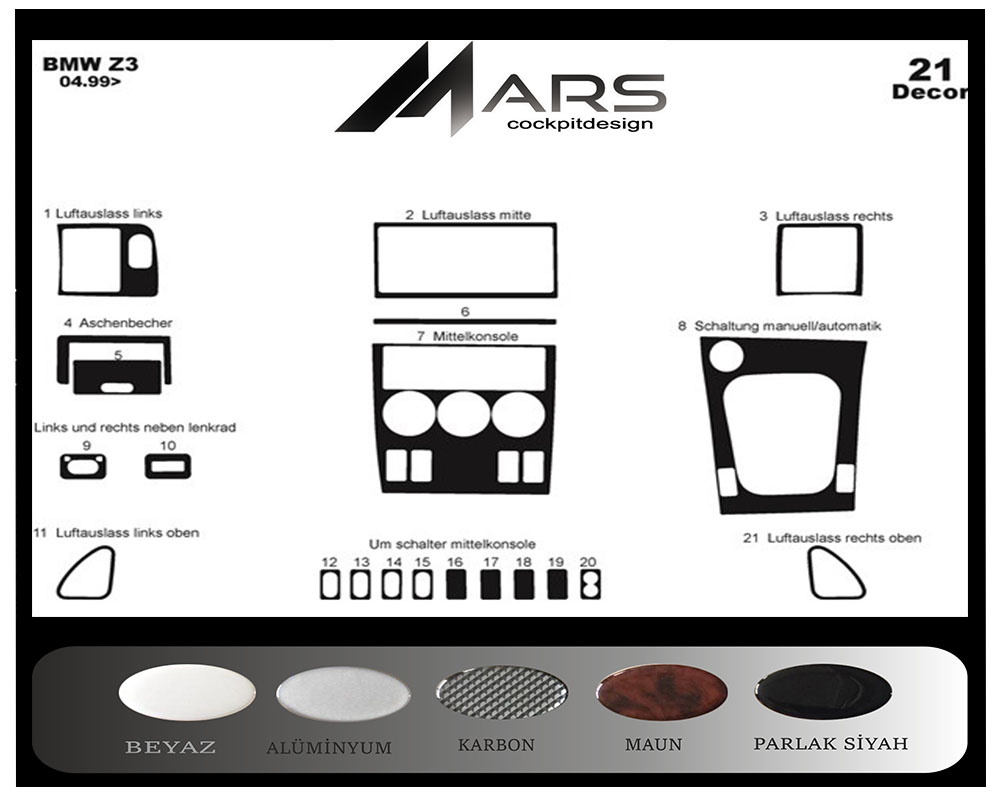Bmw Z3 Konsol-Konsol-Maun Kaplama 1999 21 Parça