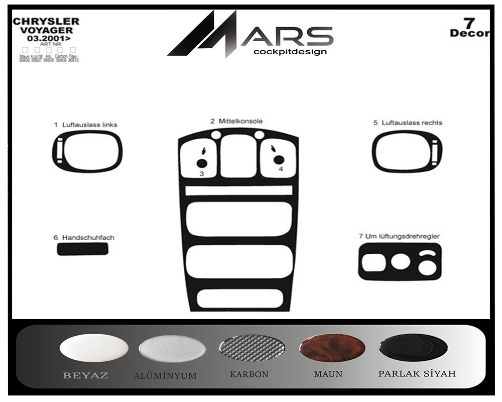 Chrysler Voyager Konsol-Maun Kaplama 2001-2007 7 Parça