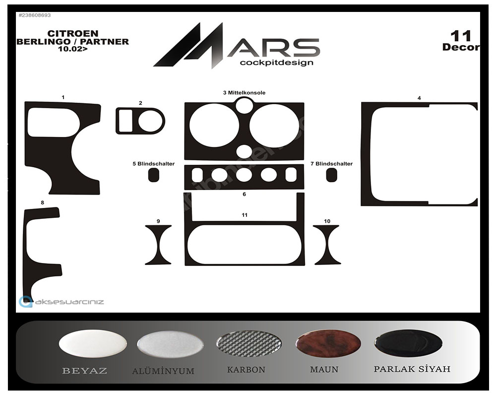 Citroen Berlingo Partner Konsol-Maun Kaplama 2002-2008 11 Parça