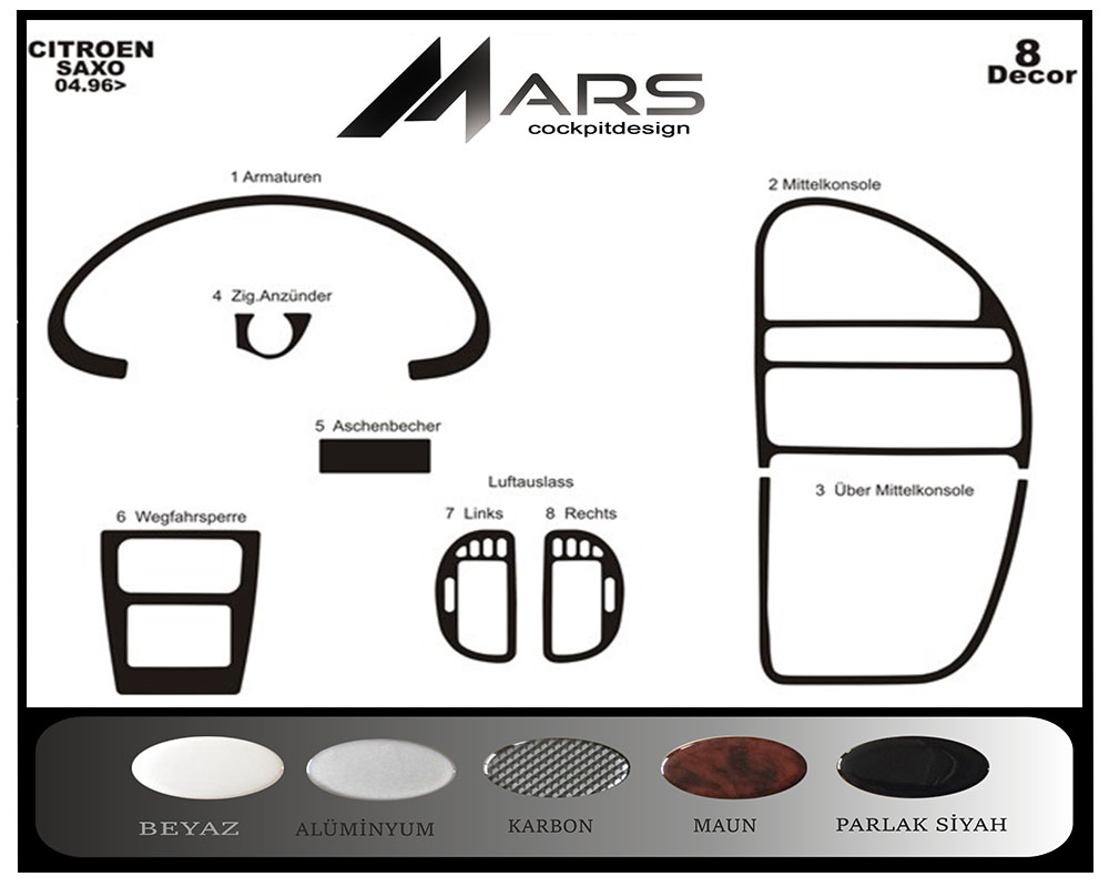 Citroen Saxo Konsol-Maun Kaplama 1996-1999 8 Parça