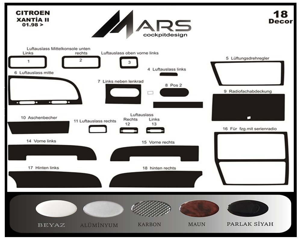 Citroen Xantia 2 Konsol-Maun Kaplama 1998 18 Parça