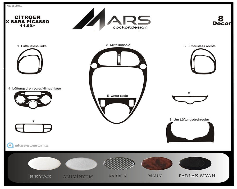 Citroen Xsara Picasso Konsol-Maun Kaplama 1999-2006 8 Parça