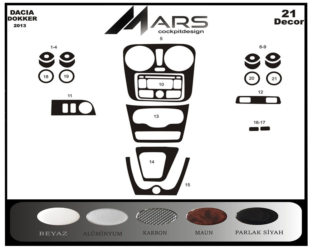 Dacia Dokker Konsol-Maun Kaplama 2013 21 Parça