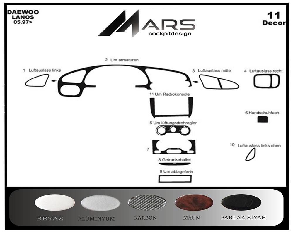Daewoo Lanos Konsol-Maun Kaplama 1997 11 Parça