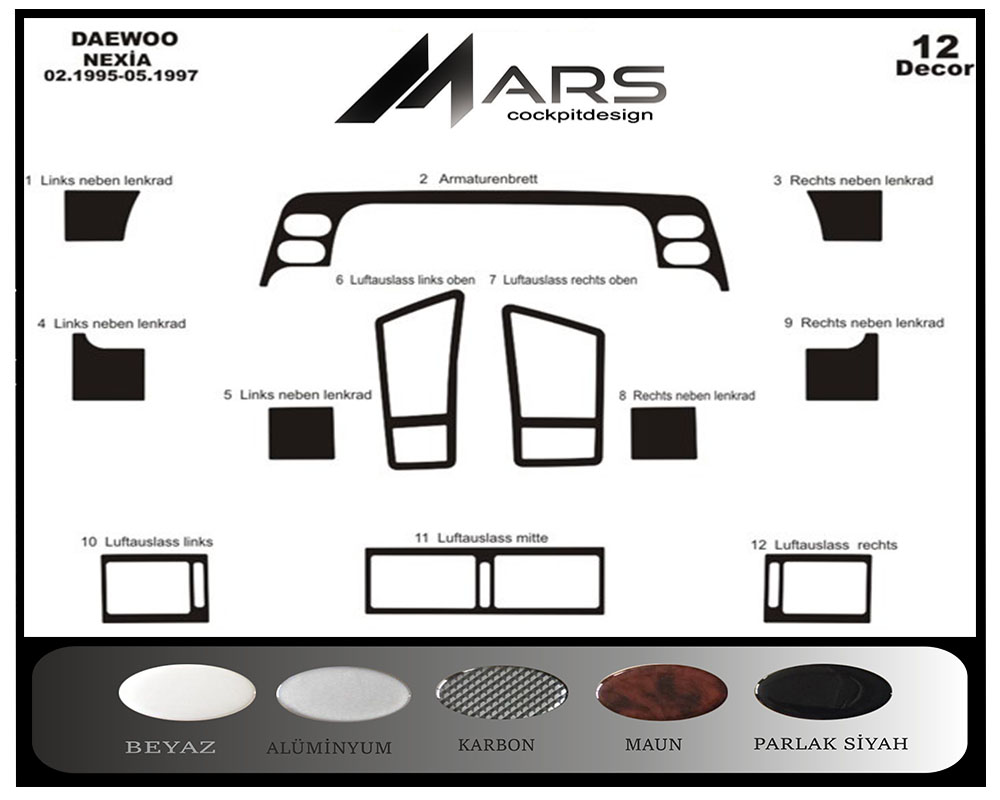 Daewoo Nexia Konsol-Maun Kaplama 1995-1997 12 Parça
