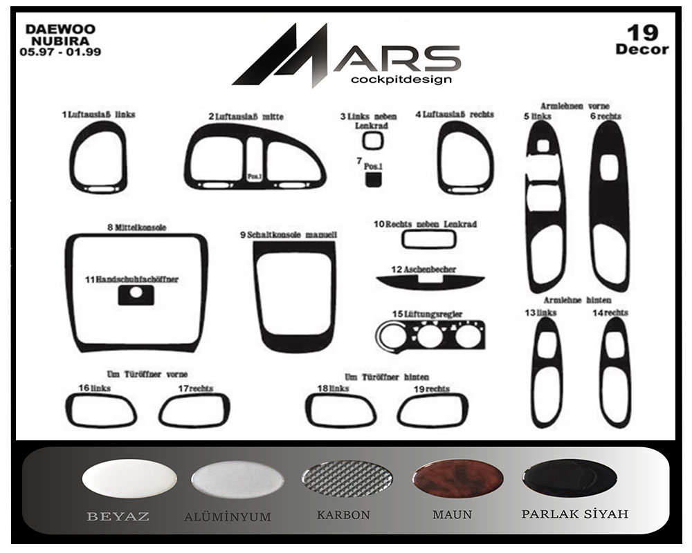 Daewoo Nubira 1 Konsol-Maun Kaplama 1997-1999 19 Parça