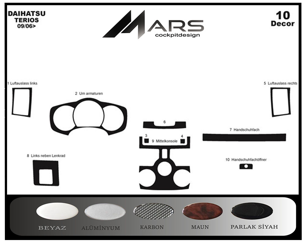 Daihatsu Terios Konsol-Maun Kaplama 2006 10 Parça