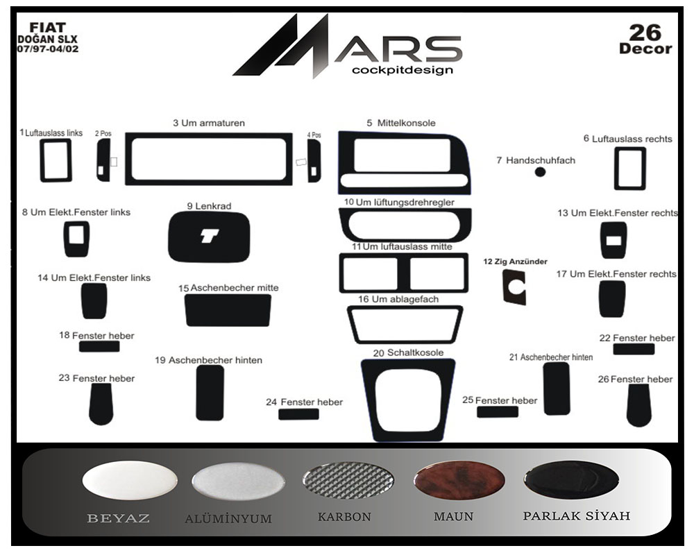 Fiat Doğan SLX Kartal Alüminyum Kaplama 1997-2002 26 Parça