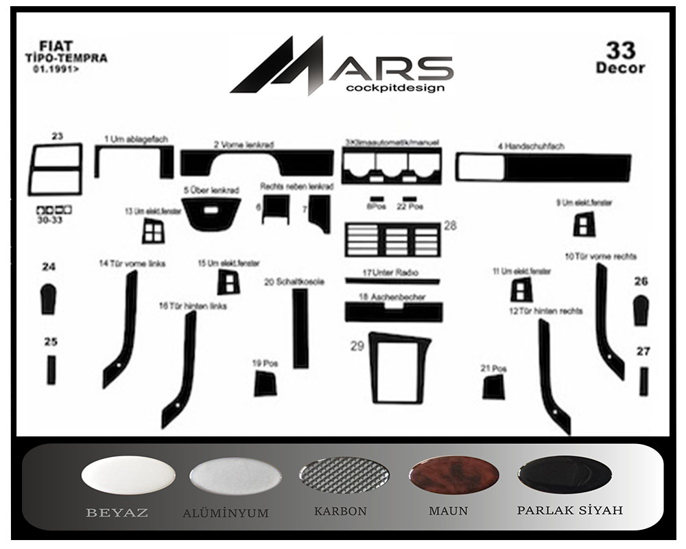 Fiat Tempra Pianoblack Kaplama 1991-1995 33 Parça