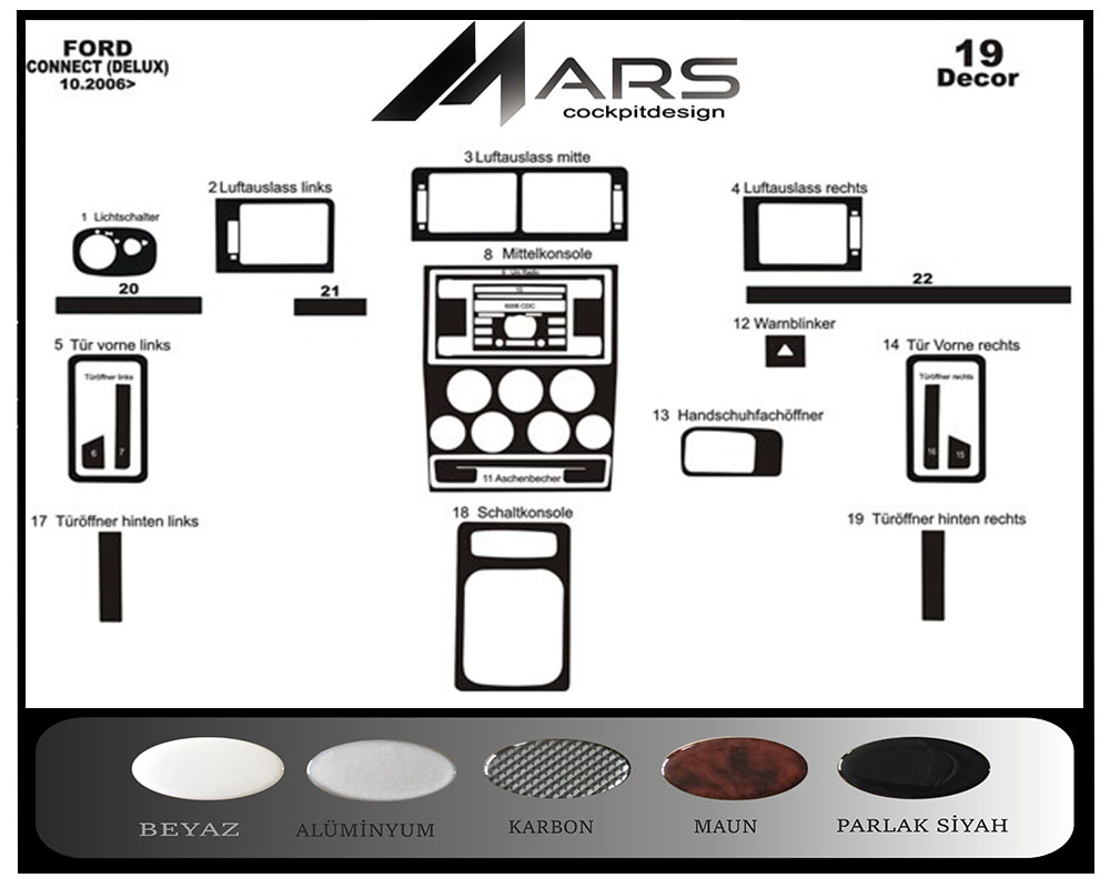 Ford Connect Delux Konsol-Maun Kaplama 2006-2009 22 Parça