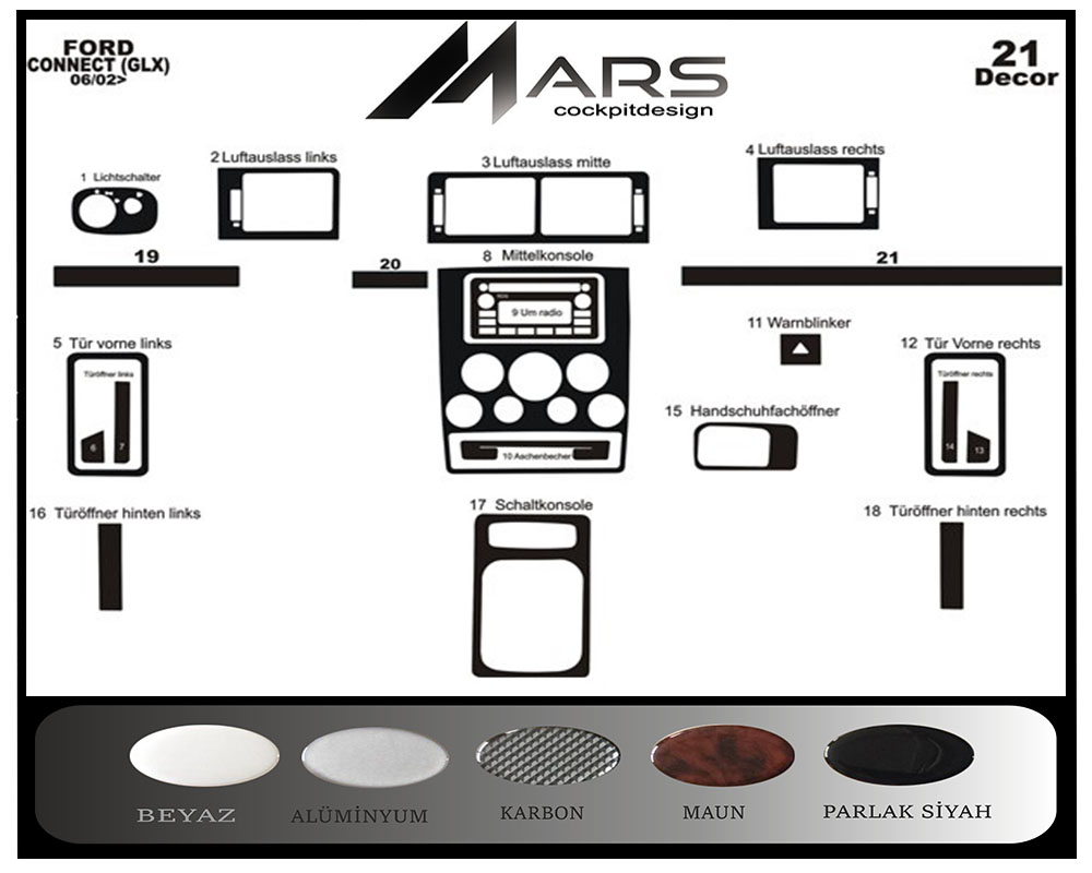 Ford Connect GLX Carbon Kaplama 2002-2006 21 Parça ÜCRETSİZ KARGO