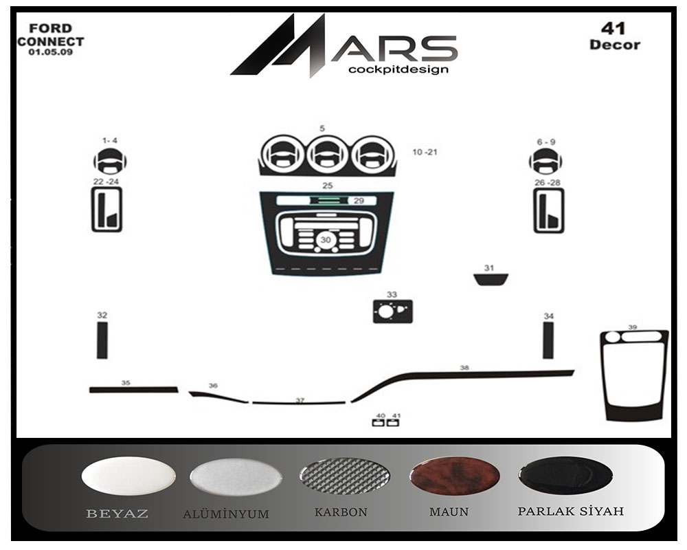 Ford Connect Konsol-Maun Kaplama 2009-2014 41 Parça