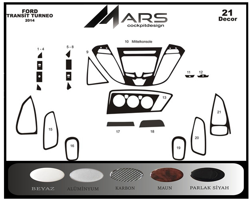 Ford Custom Tourneo Konsol-Maun Kaplama 2014 21parça