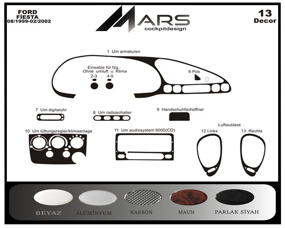 Ford Fiesta Konsol-Maun Kaplama 1999-2002 13 Parça