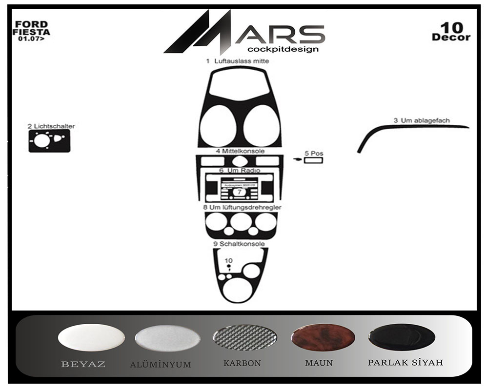 Ford Fiesta Konsol-Maun Kaplama 2005-2010 10 Parça