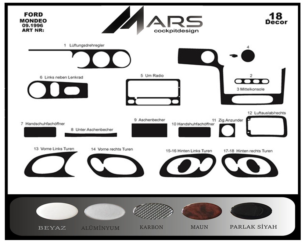 Ford Mondeo Alüminyum Kaplama 1996-2000 18 Parça