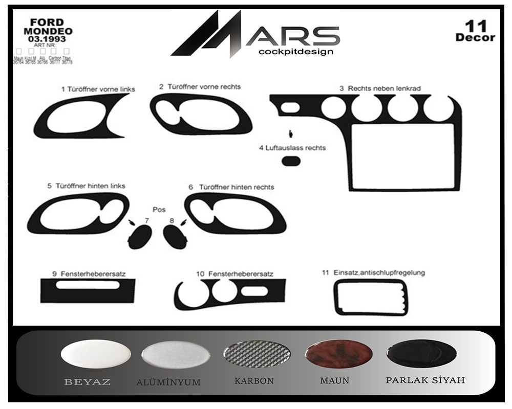 Ford Mondeo Aluminum Coating 1993-1996 11 Pieces