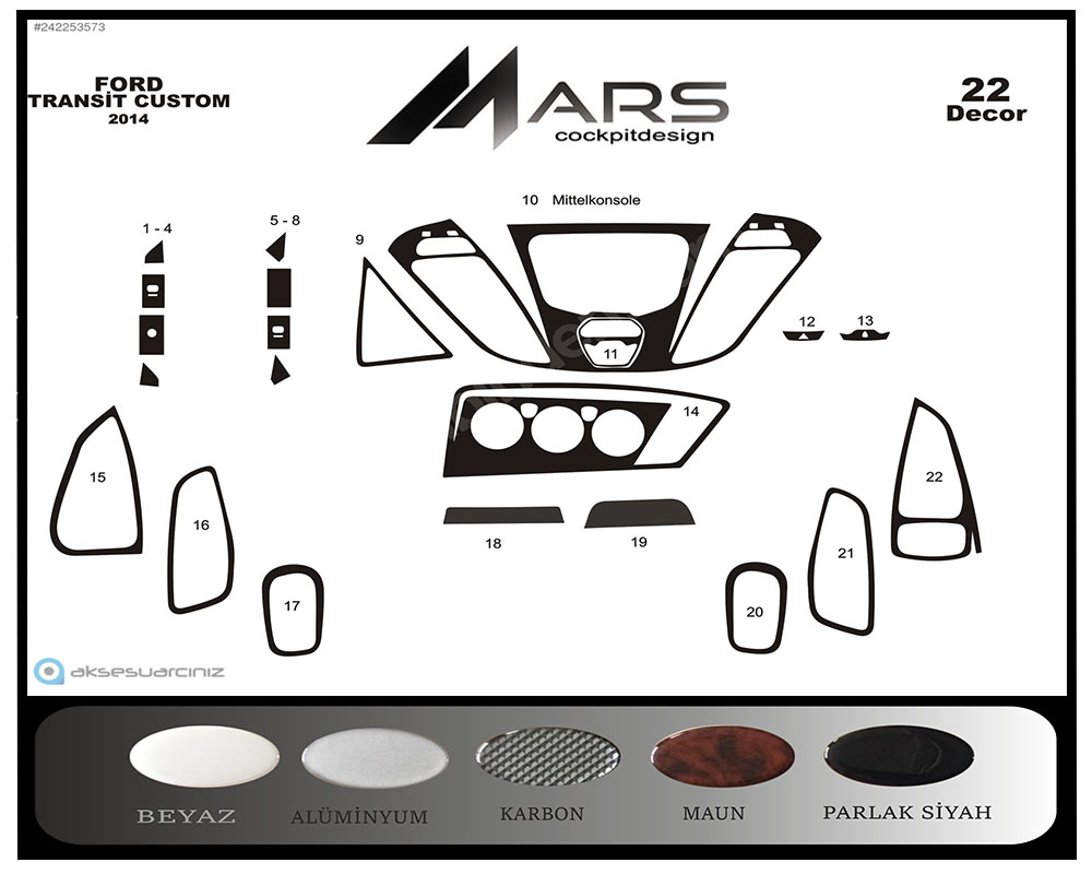 Ford Transit Custom Konsol-Maun Kaplama 2014 22 Parça