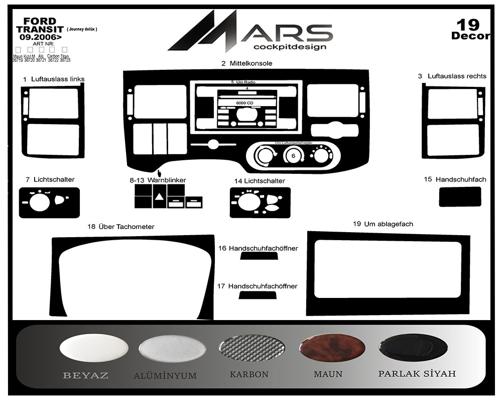 Ford Transit Journey Konsol-Maun Kaplama  2006-2010 19 Parça