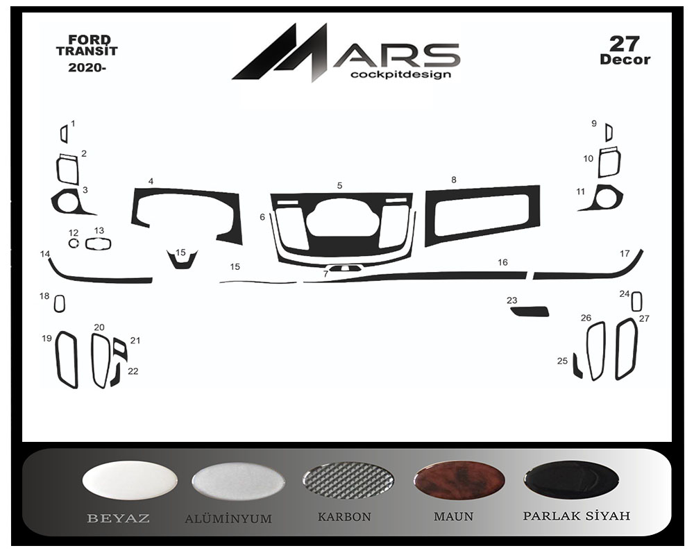 Ford Transit Piano Black Coating 2020- 27 Pieces 