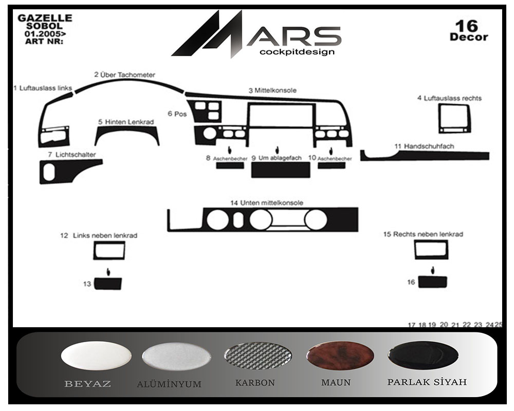 Gaz Gazelle Sobol Konsol-Maun Kaplama 2005 16 Parça