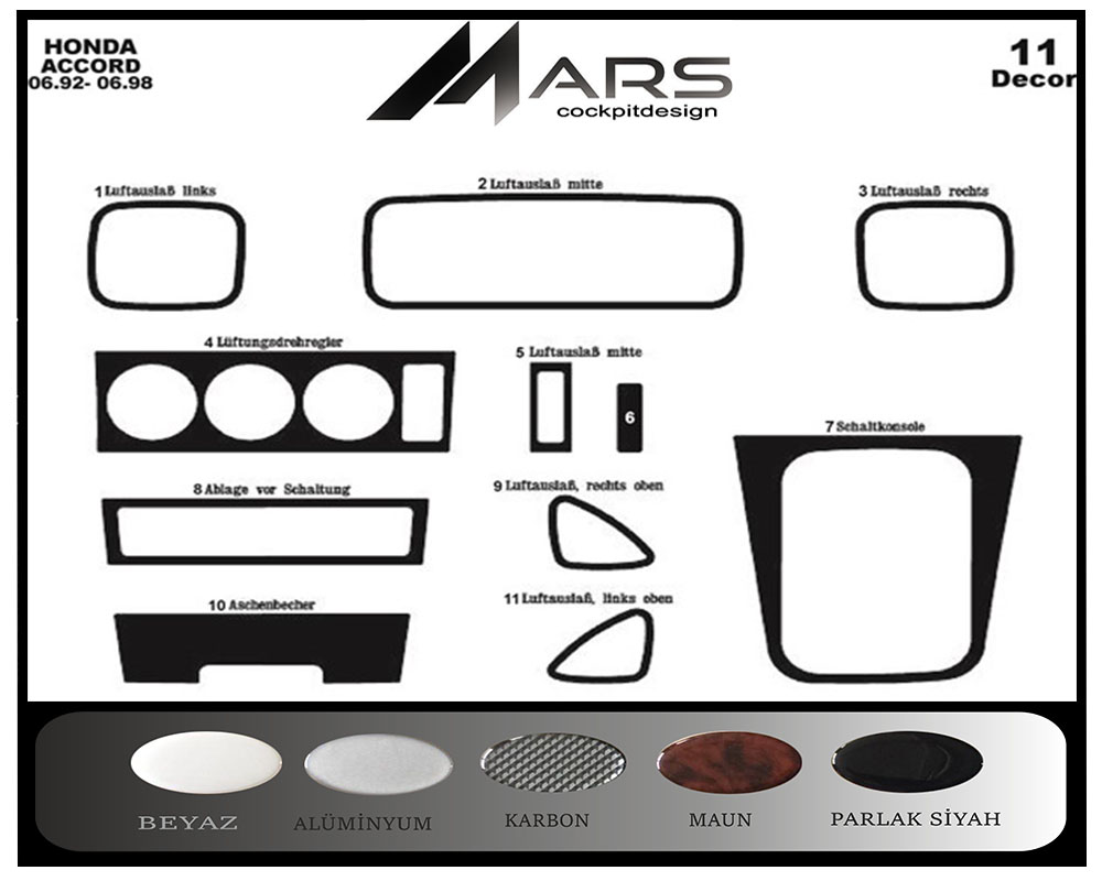Honda Accord Konsol-Maun Kaplama 1992-1998 11 Parça