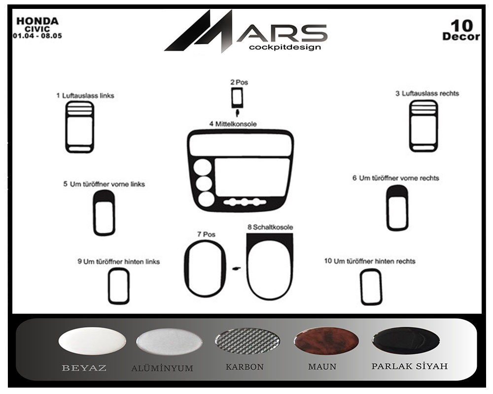 Honda Civic Konsol-Maun Kaplama 2001-2006 10 Parça