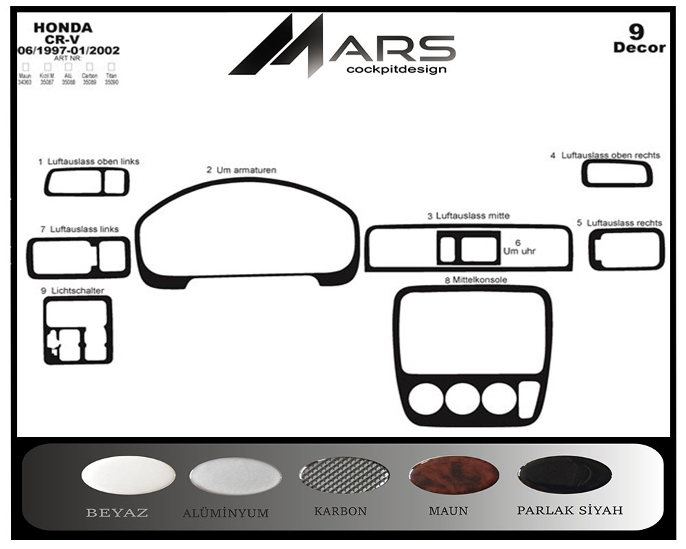 Honda CR-V 4X4 Konsol-Maun Kaplama 1997-2002 9 Parça