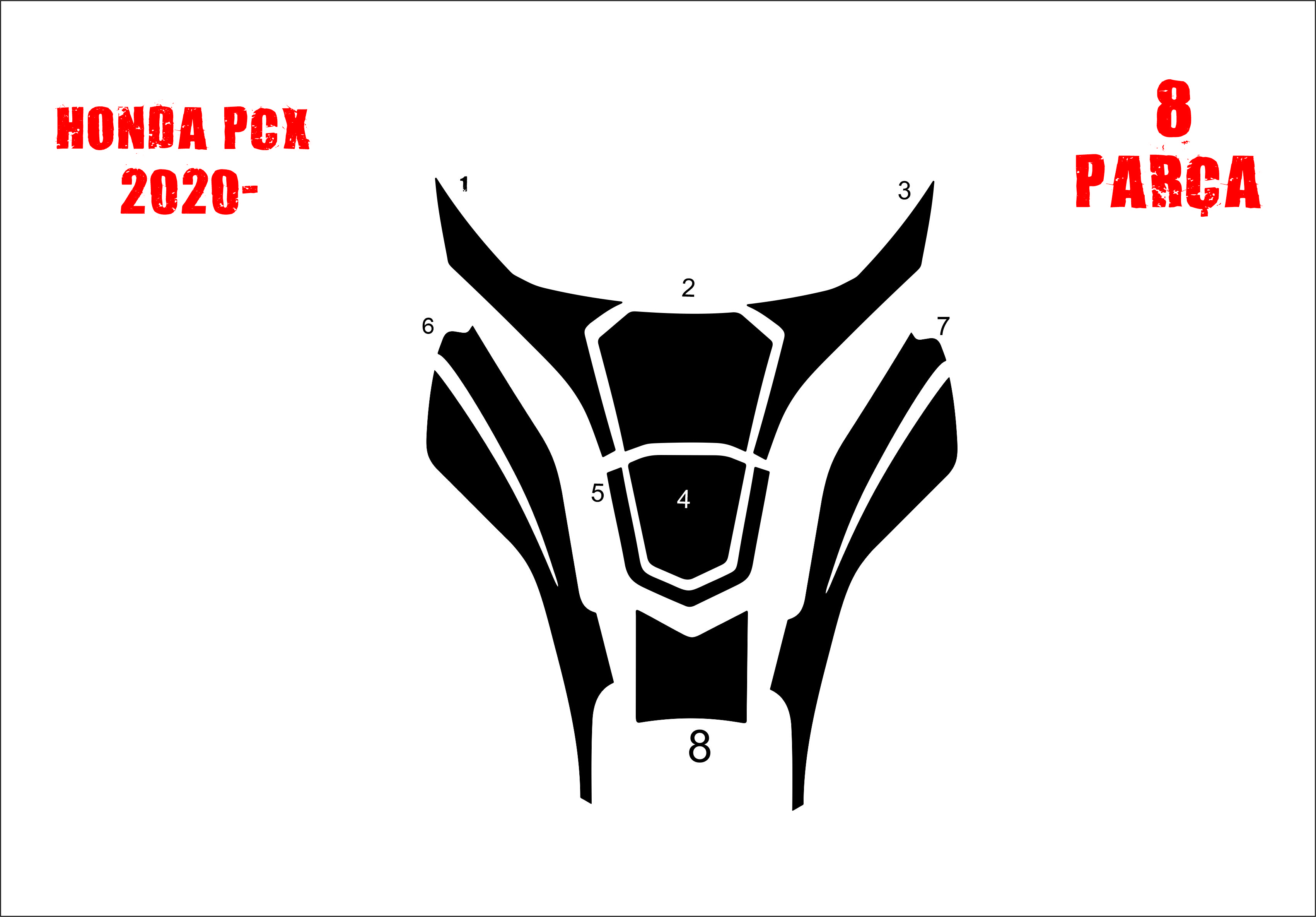 Honda Pcx 2020-2024 Tank Pad ve Grenaj Kaplama 8 Parça