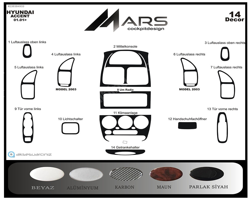 Hyundai Accent Aluminum Covering 2001-2005 14 Pieces FREE SHIPPING