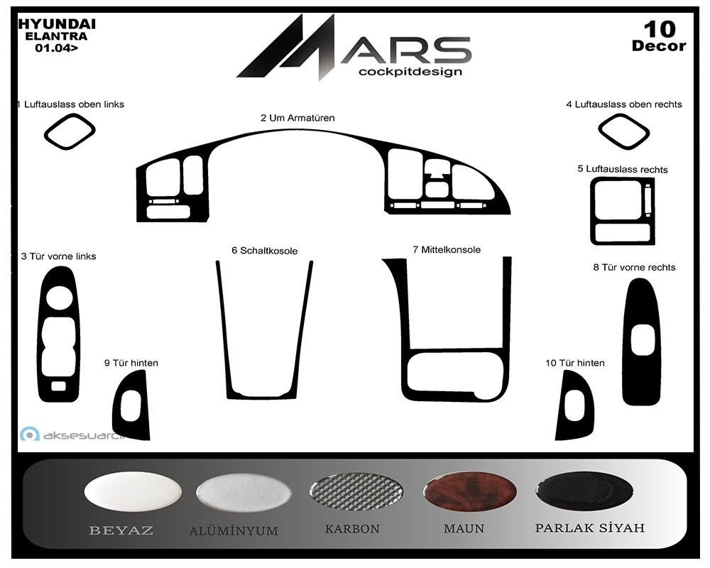 Hyundai Elantra Konsol-Maun Kaplama 2004 10 Parça