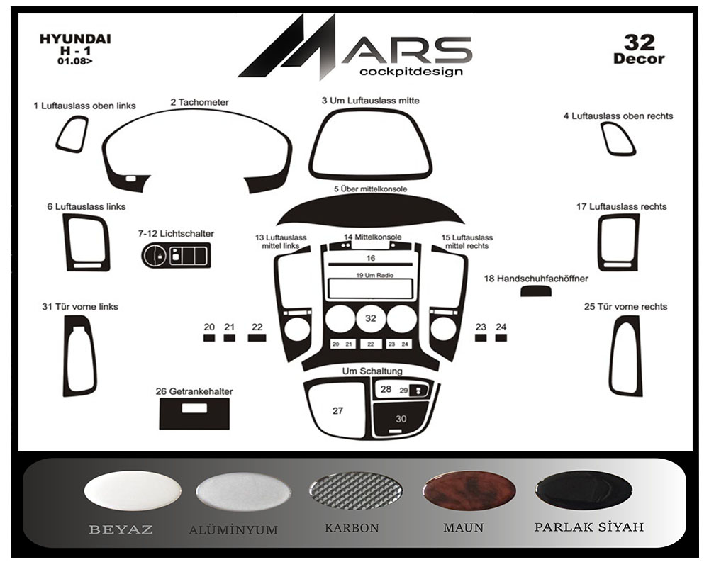 Hyundai H1 Console-Mahogany Veneer 2008 32 Pieces