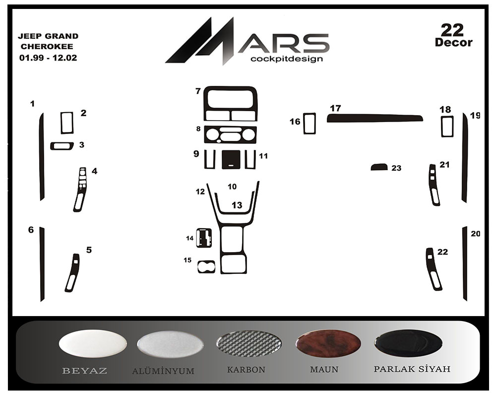 Jeep Grand Cherokee Konsol-Maun Kaplama 1999-2002 22 Parça
