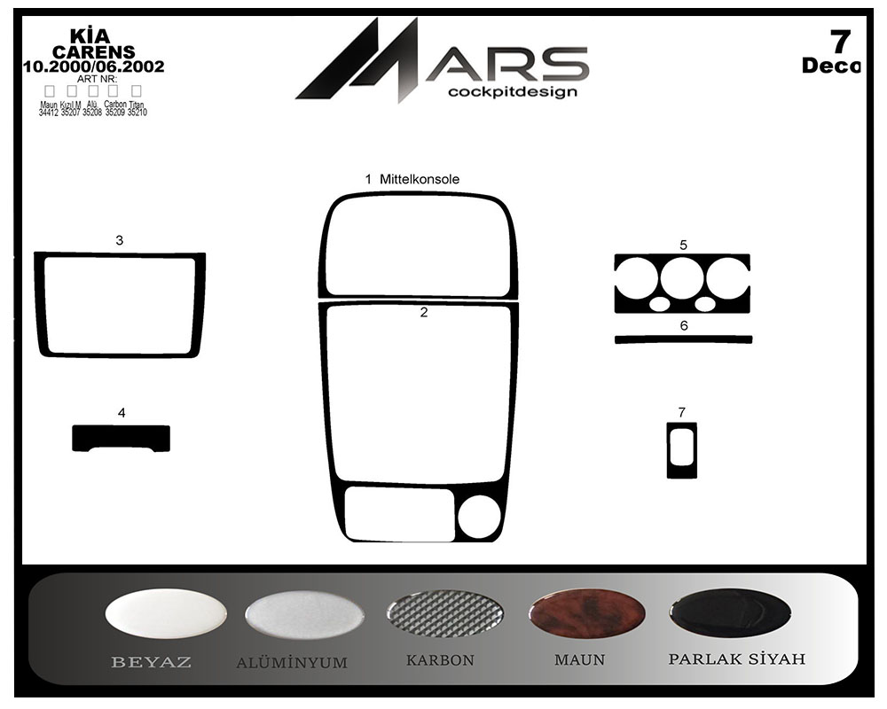 Kia Carens Console-Mahogany Veneer 2000-2002 7 Pieces