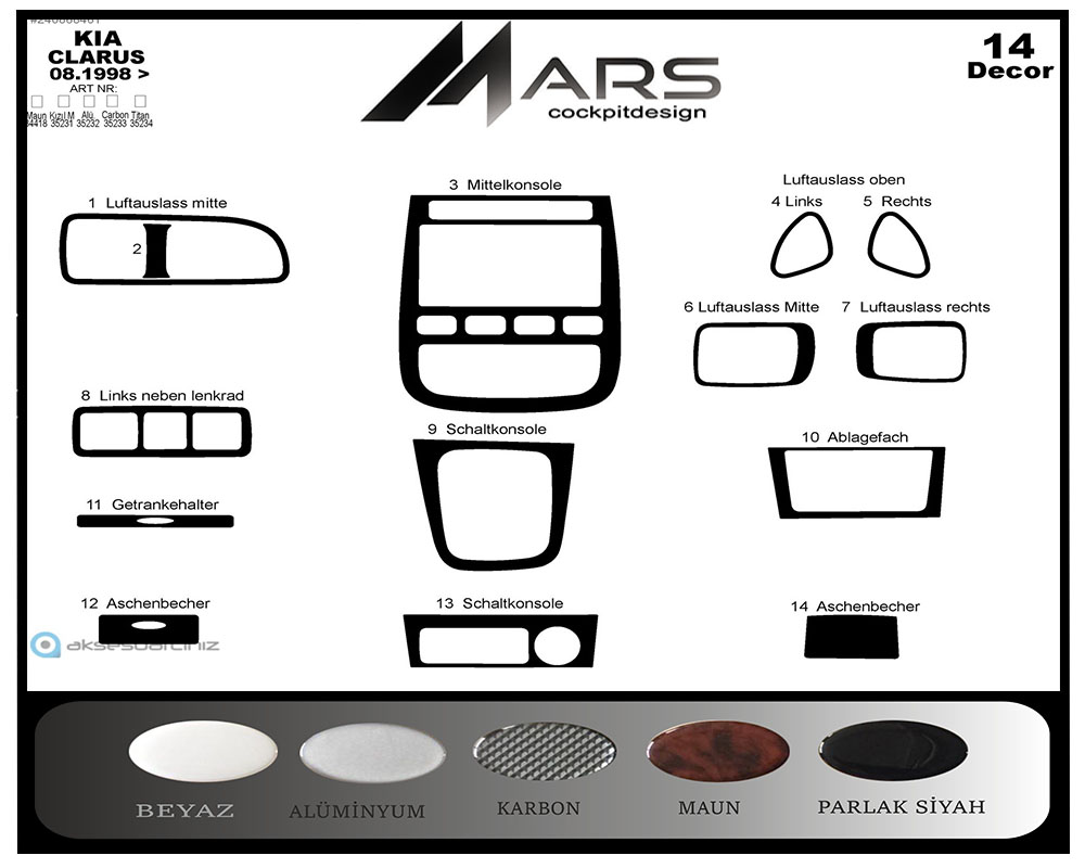 Kia Clarus Konsol-Maun Kaplama 1998 14 Parça