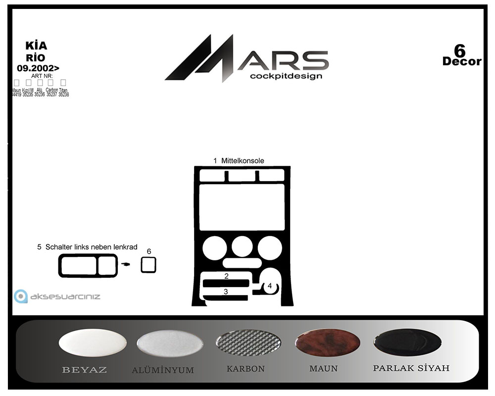 Kia Rio Konsol-Maun Kaplama 2002-2005 6 Parça