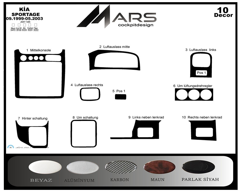 Kia Sportage Console-Mahogany Veneer 1999-2003 10 Pieces