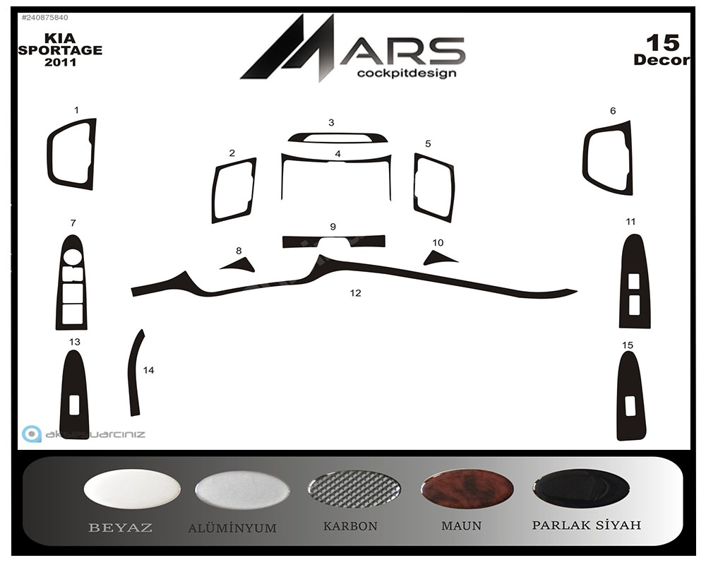 Kia Sportage Konsol-Maun Kaplama 2011 15 Parça