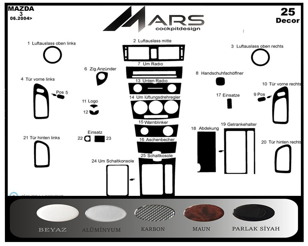 Mazda 3 Konsol-Maun Kaplama 2004-2009 25 Parça